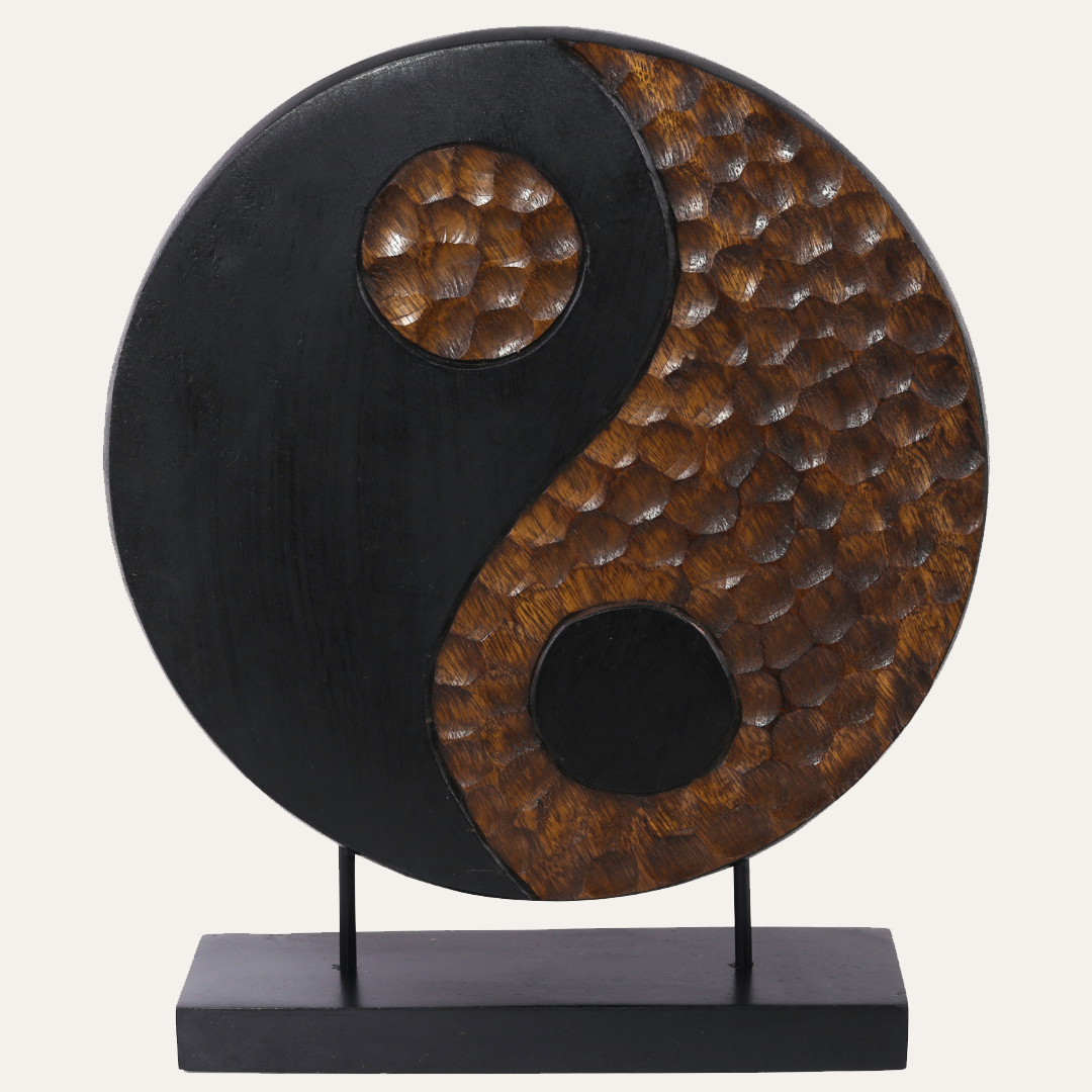 Tranquil Spirit – Hand-Carved Yin Yang Wooden Sculpture, Elegant Home and Farm House Décor - Decozen