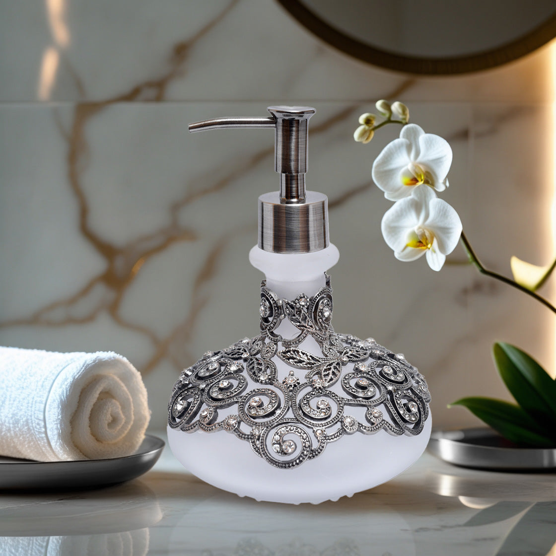 The Millicent LB 24004 lotion dispenser, a modern decorative bathroom accessory, handcrafted soap dispenser in 12.5oz.