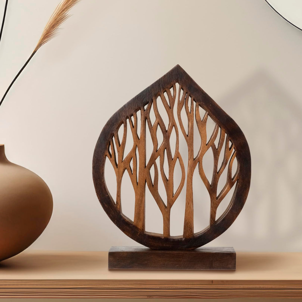 Fortune Tree – Handmade Wooden Sculpture, Artistic Decorative Home Accent - Decozen