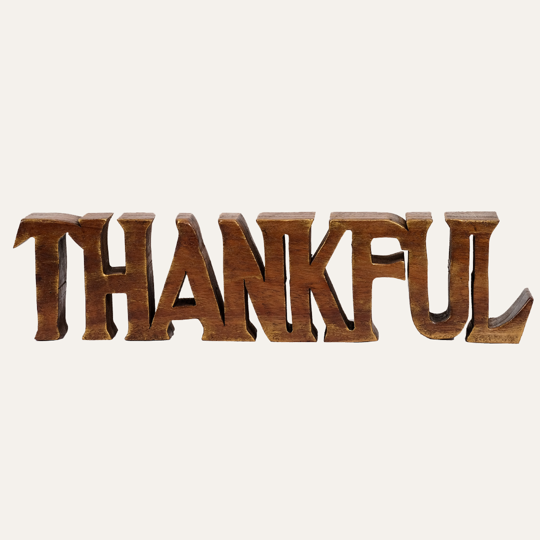 Thankful Wooden Sculpture – Hand-Carved Gift of Gratitude | Decozen Luxe - Decozen