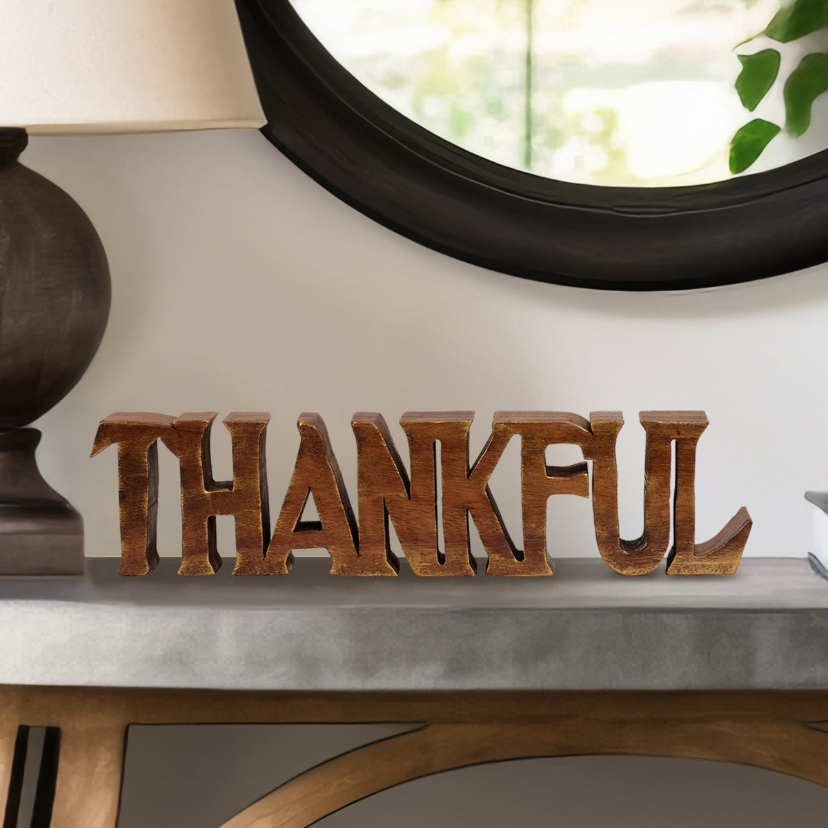 Thankful Wooden Sculpture – Hand-Carved Gift of Gratitude | Decozen Luxe