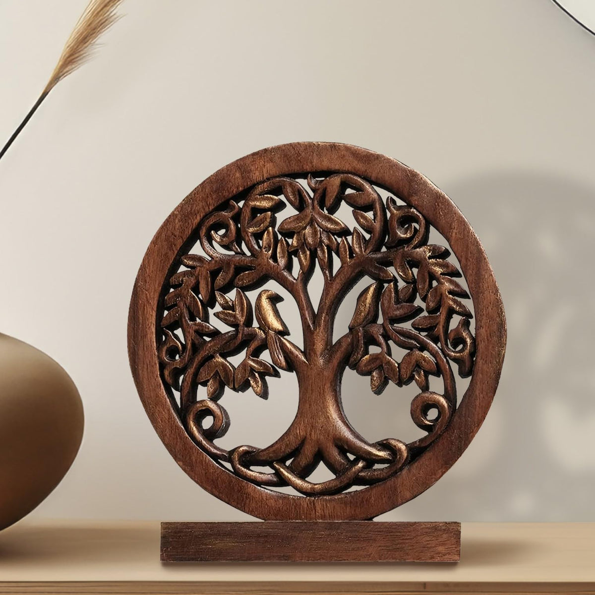 Mauk Tree of Life Wooden Sculpture – Hand-Carved Decorative Art | Decozen Luxe - Decozen