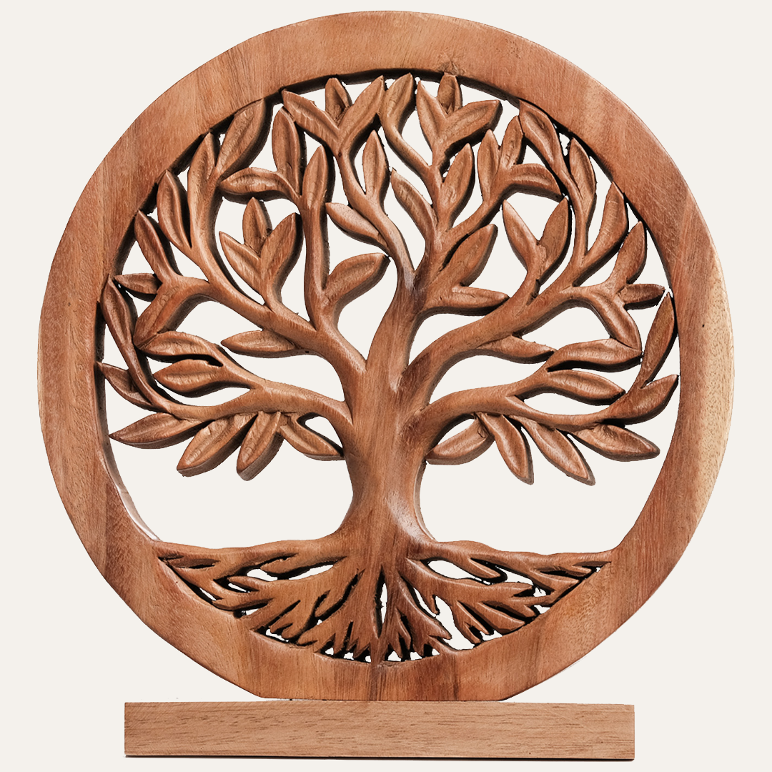 Sacred Roots – Hand-Carved Tree of Life Wooden Sculpture, Artistic Home Décor - Decozen
