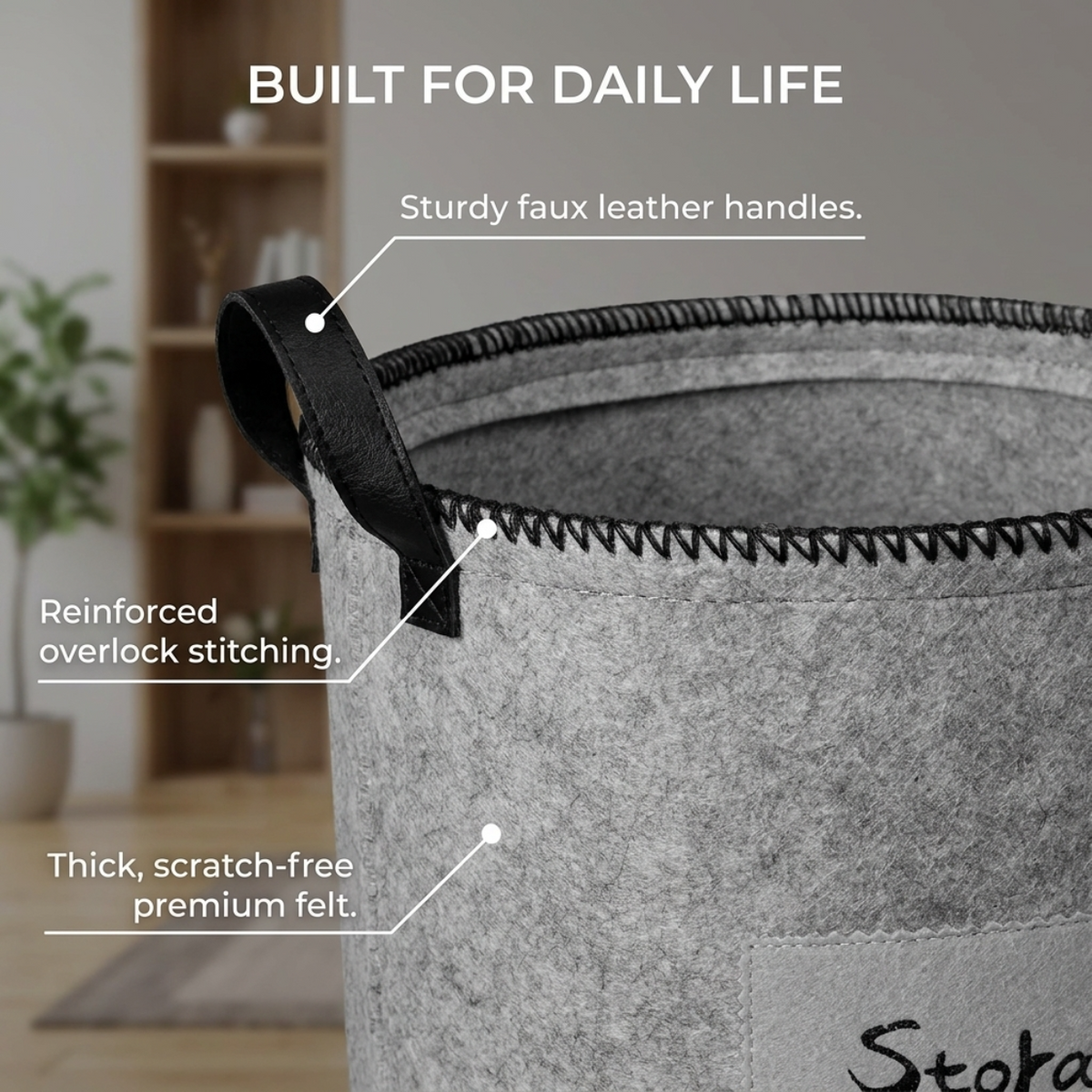 Felt Laundry Hamper - Gray Laundry Basket Set of 3 with Durable Fabric & Sturdy Handles