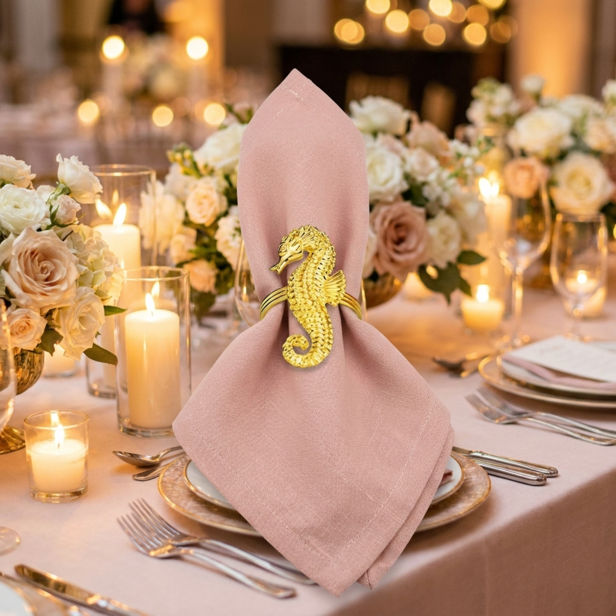 Gold Seahorse Napkin Rings – Ocean Majesty