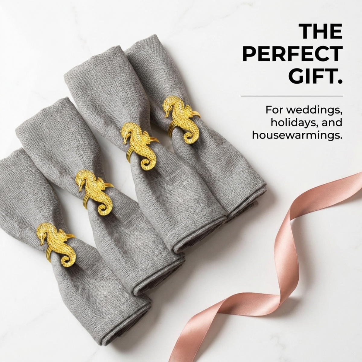Gold Seahorse Napkin Rings – Ocean Majesty