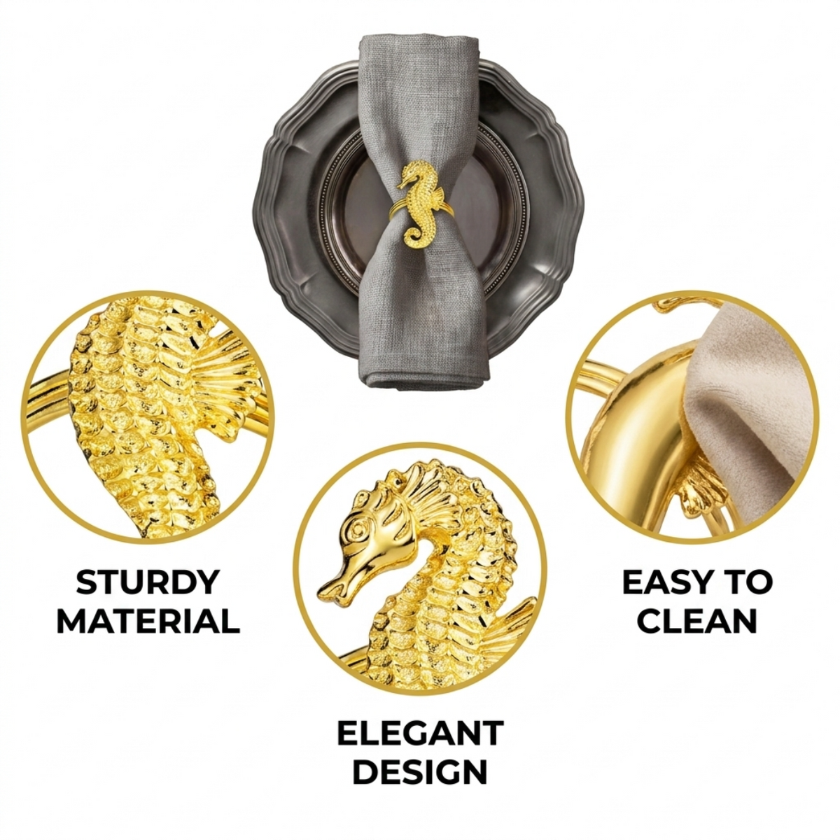 Gold Seahorse Napkin Rings – Ocean Majesty