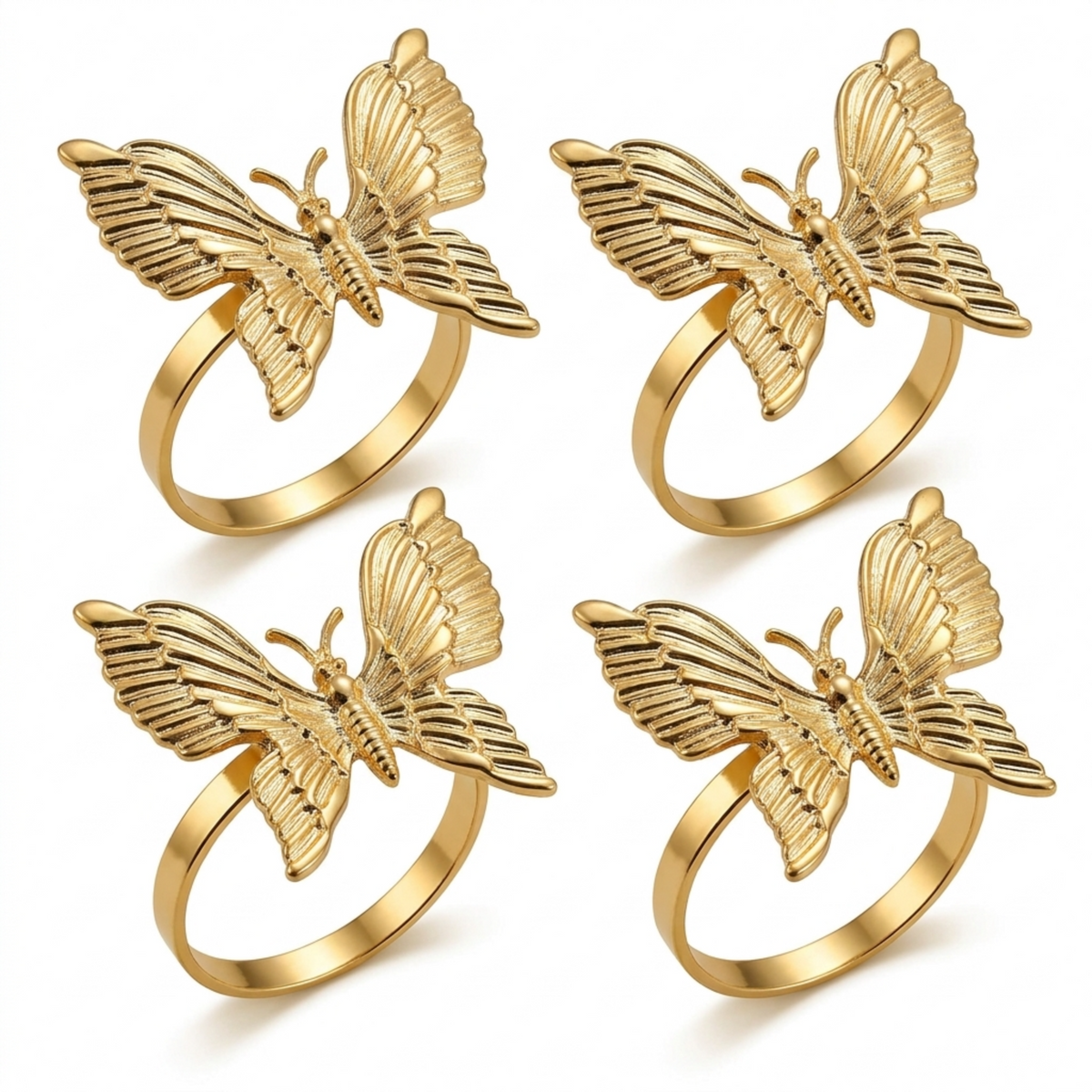 Gold butterfly napkin rings by ZWZ-19-087, elegant decorative tableware for stylish dining table décor.