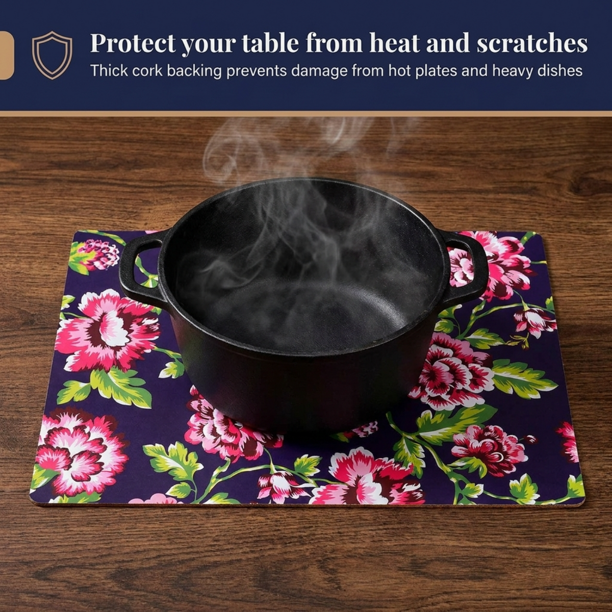 Floral Cork Placemats – Heat Resistant, Cork Backed Indoor Outdoor Mats