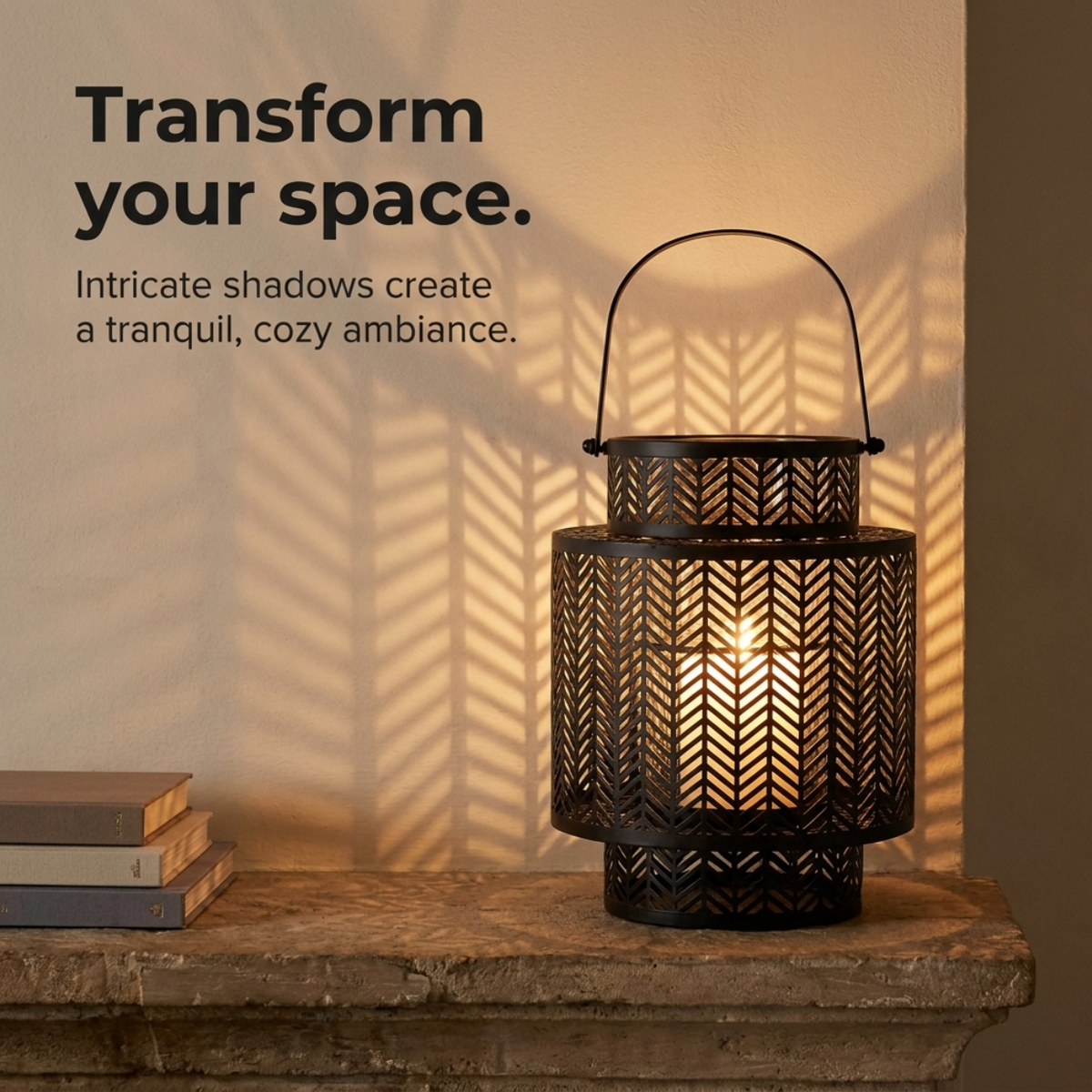 Hanging Candle Lantern – Black Mesh Lantern Design with Cozy Flickering Light