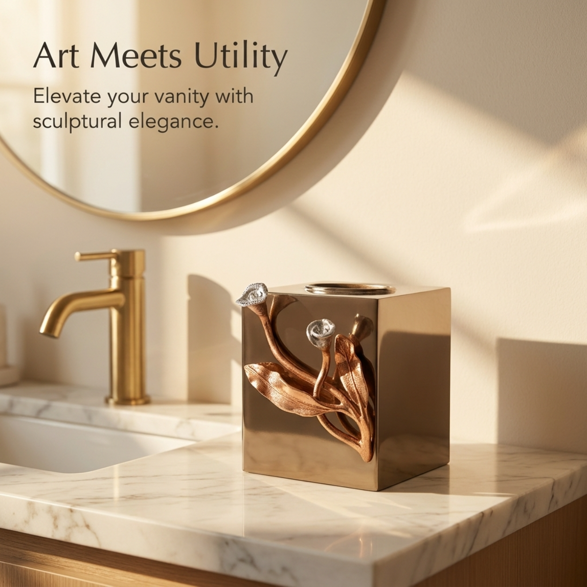 Tissue Box Cover – Calla Grace, Gold Finish