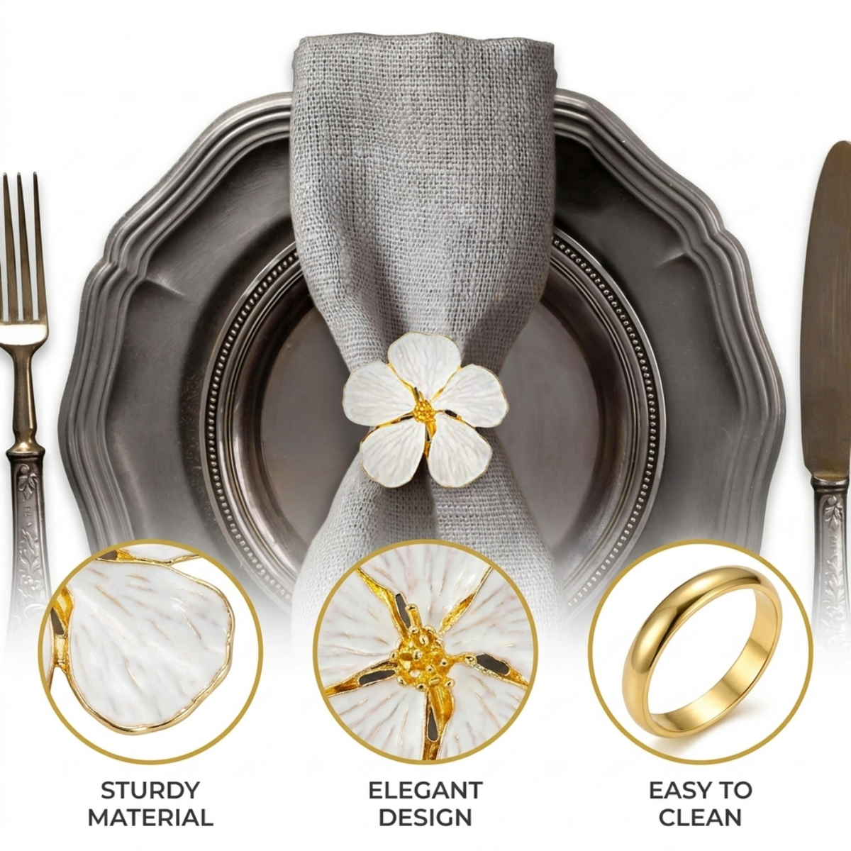 Gold Flower Napkin Rings – Floral Radiance