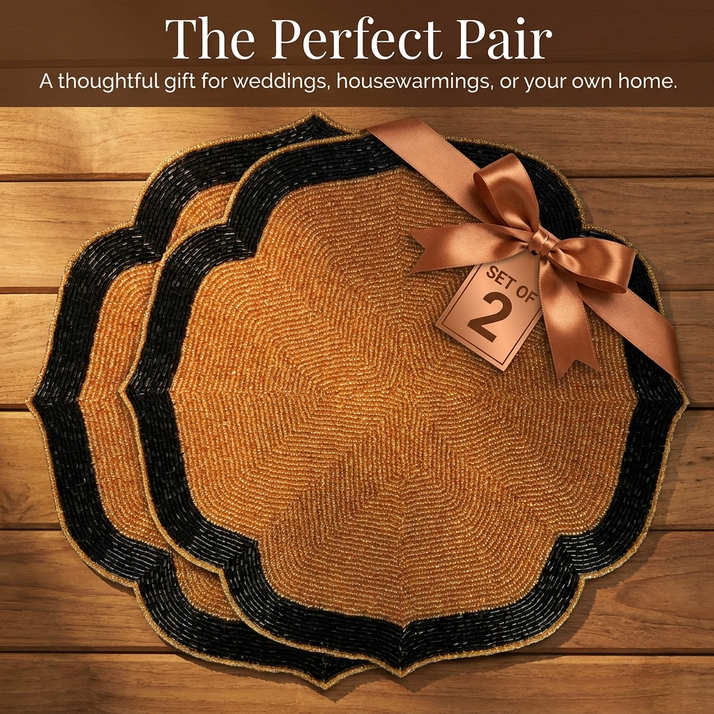Beaded Placemats – 14 Inch Heat Resistant Copper Black Dining Table Mats