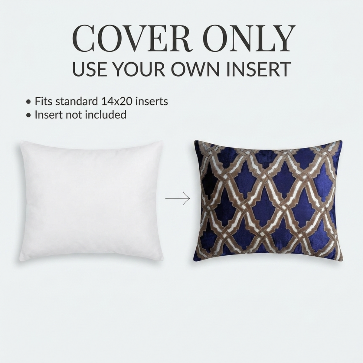 Navy Blue Throw Pillow | Embroidered Linen Cushion Cover 14 x 20 Inches