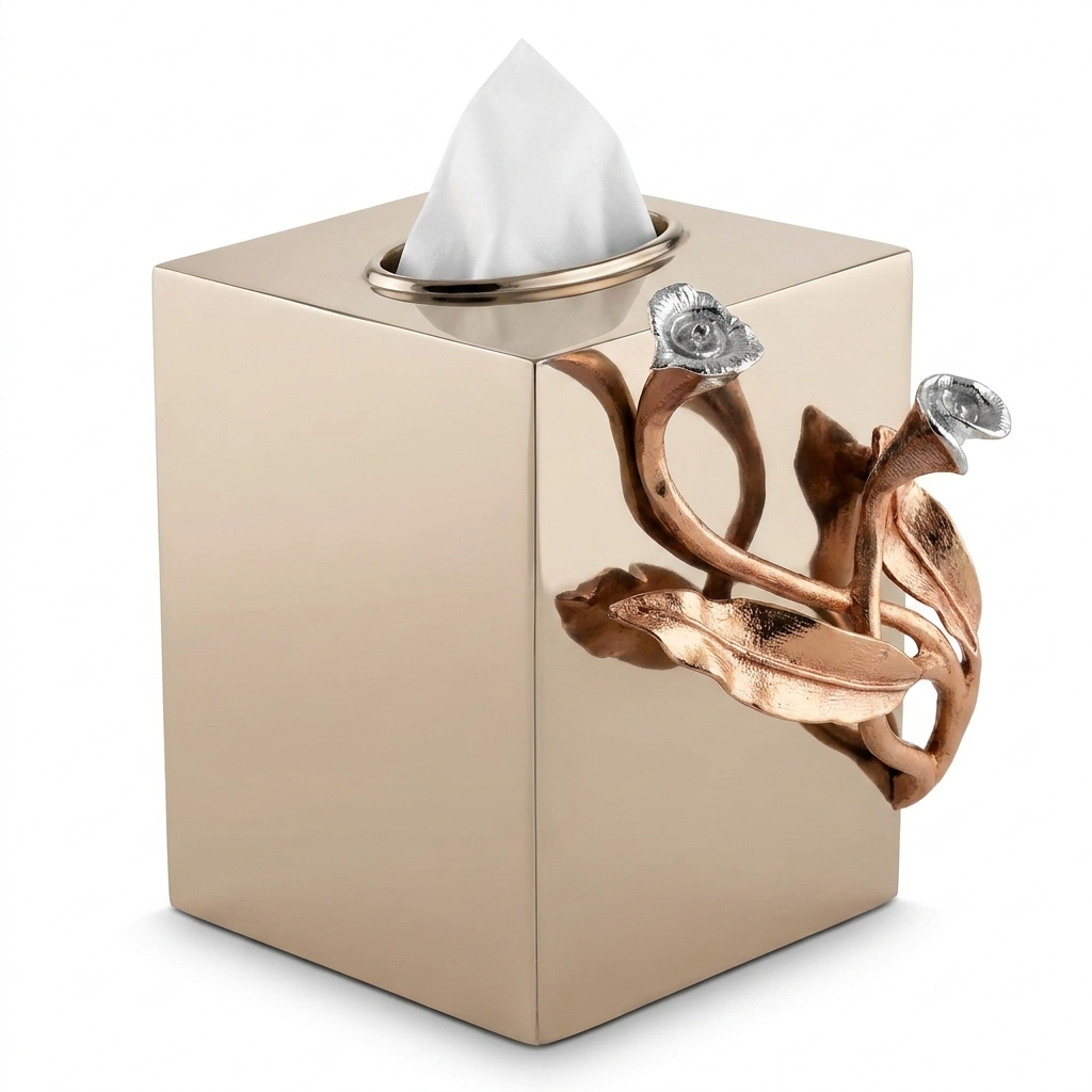Tissue Box Cover – Calla Grace, Gold Finish