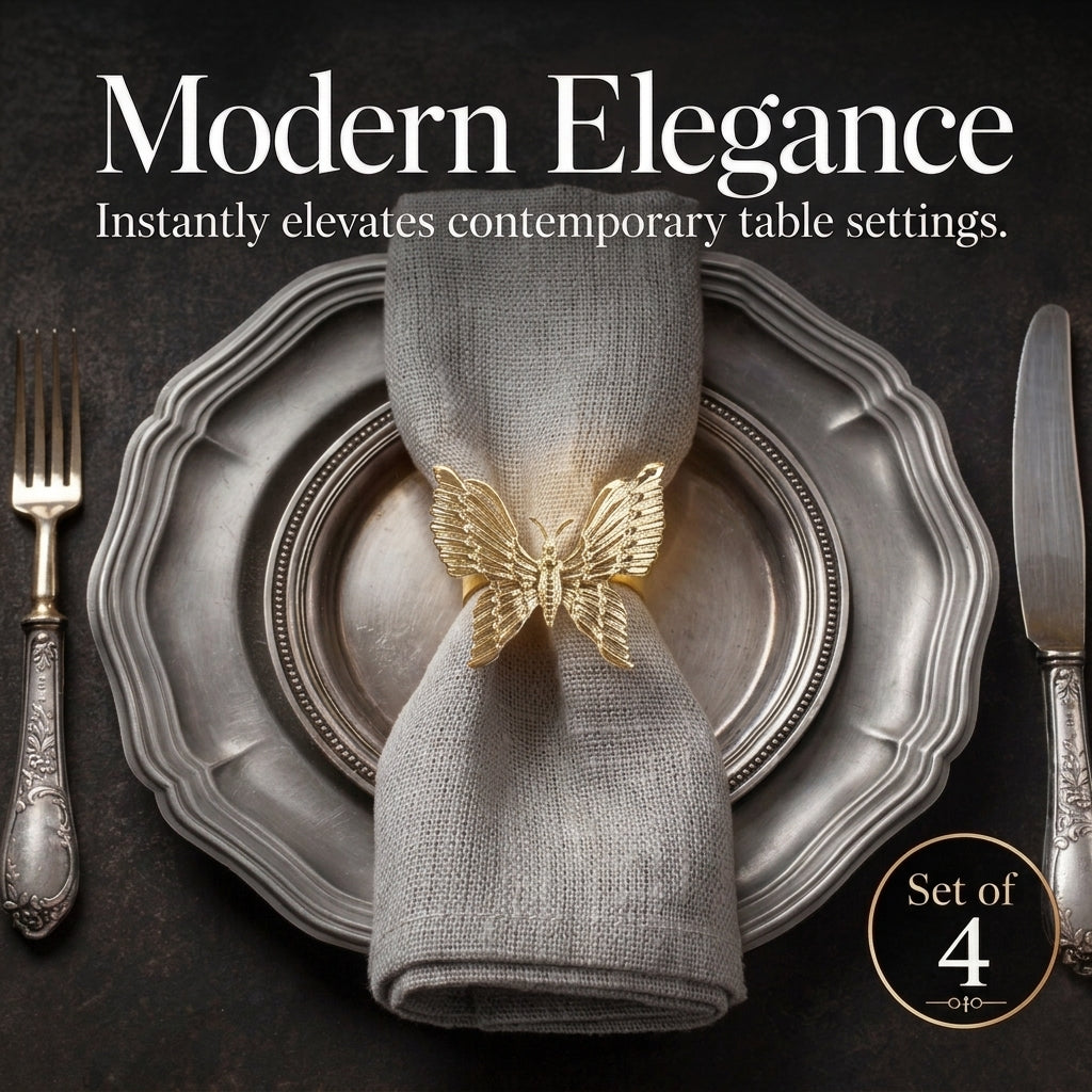 Set of 4 Gold Butterfly Napkin Rings – Golden Flutter