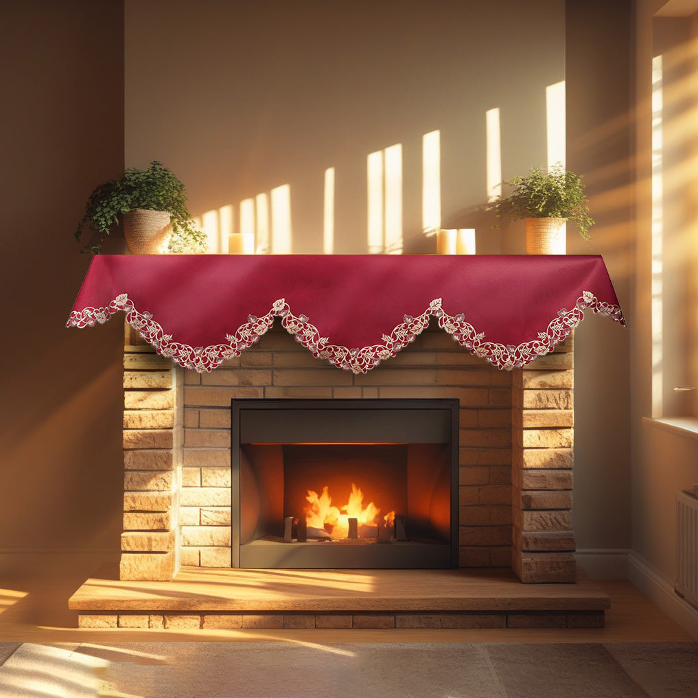 Royal Garnet – Burgundy Gold Mantel Scarf, Tarantino Collection Elegant Home Accent 18*90 Inch - Decozen