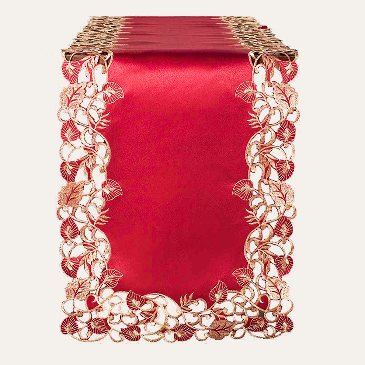 Royal Garnet Burgundy Gold Table Runner from RIZ-002-RN Tarantino Collection, elegant home décor, 14x108 inches, luxurious fabric.