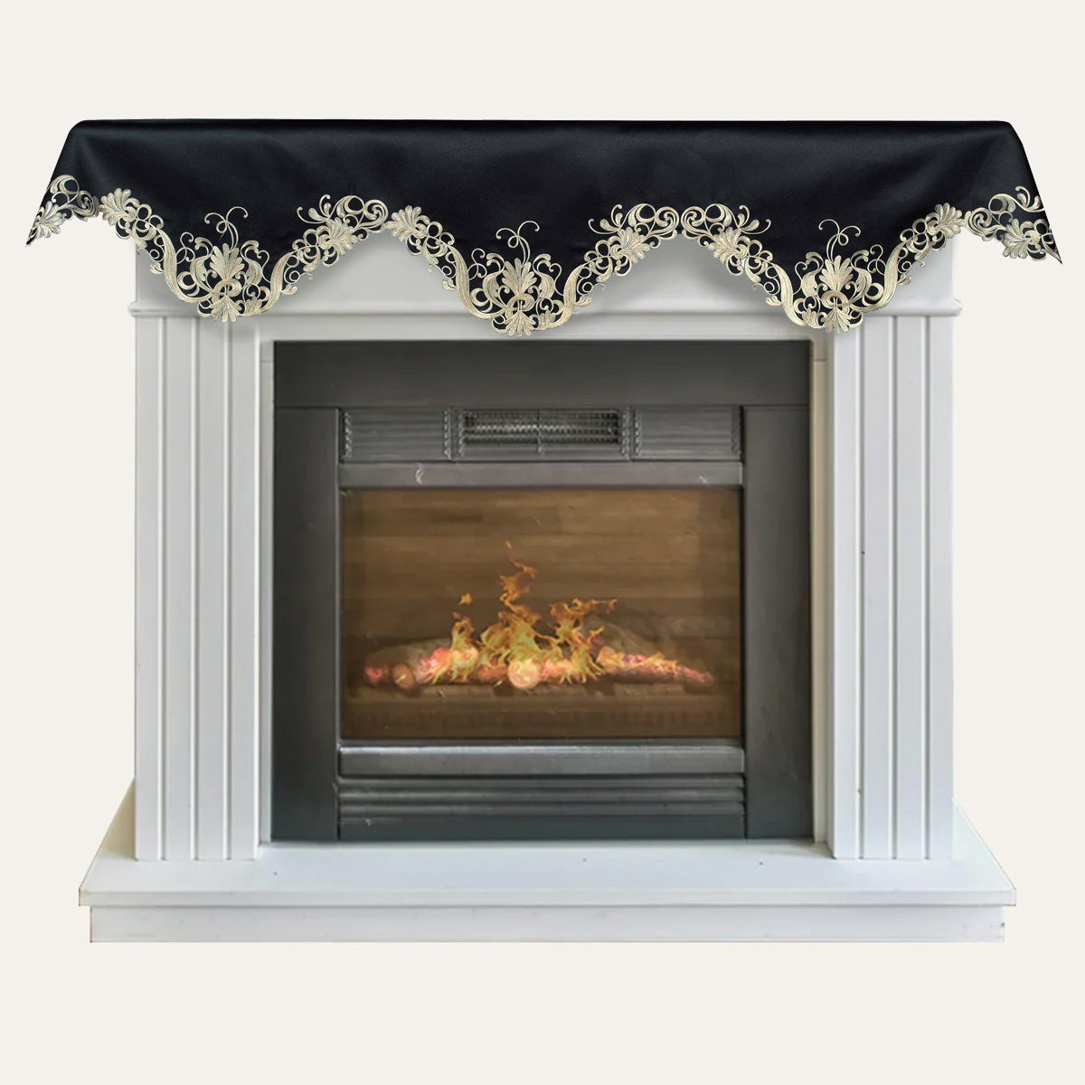 Golden Night Black Gold Mantel Scarf from Chantelle Collection, elegant decorative home décor, measuring 18x90 inches by RIZ-008-MS.