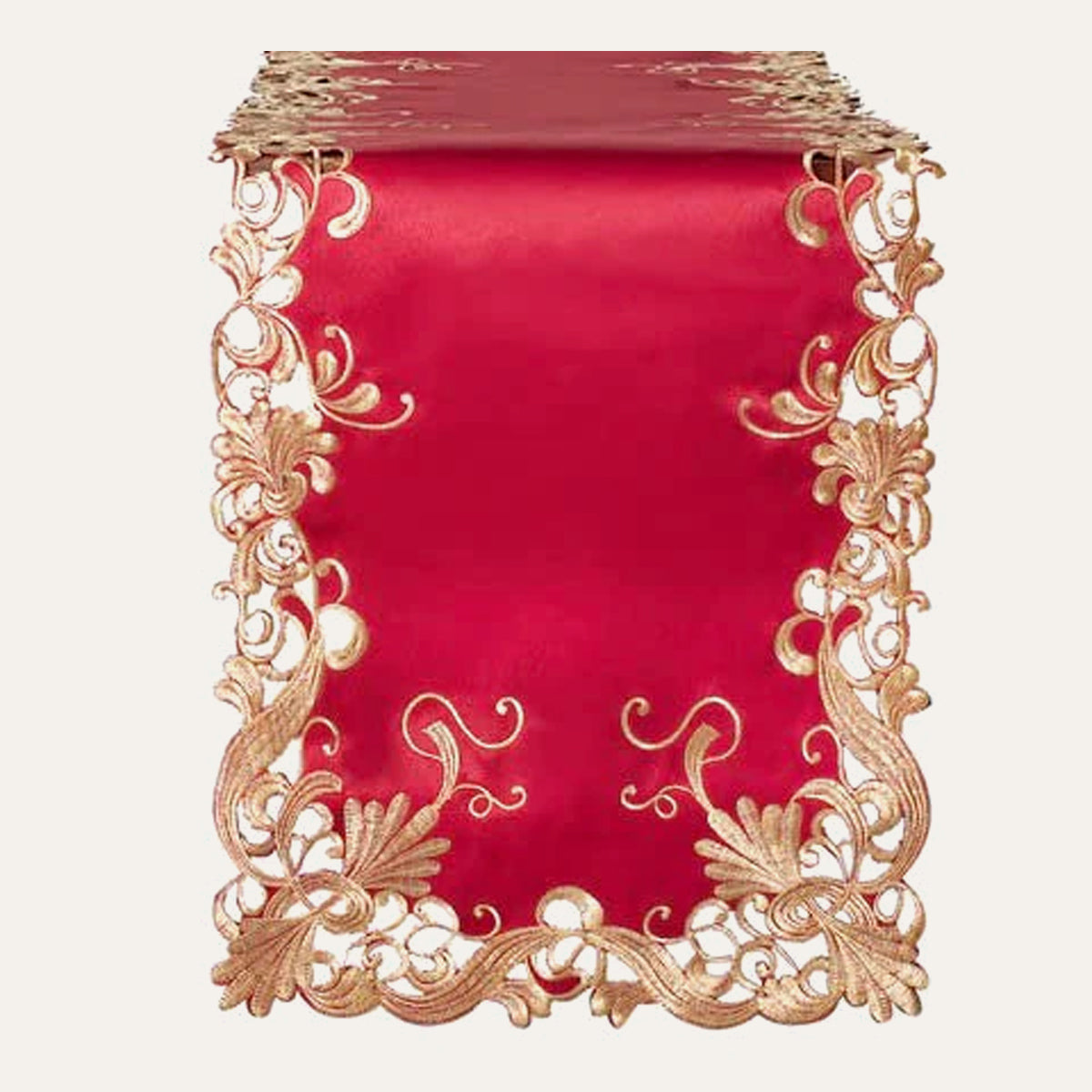 Burgundy gold table runner from RIZ-009-RN Chantelle Collection, artistic Burgundy Charm table décor, 14x108 inches.