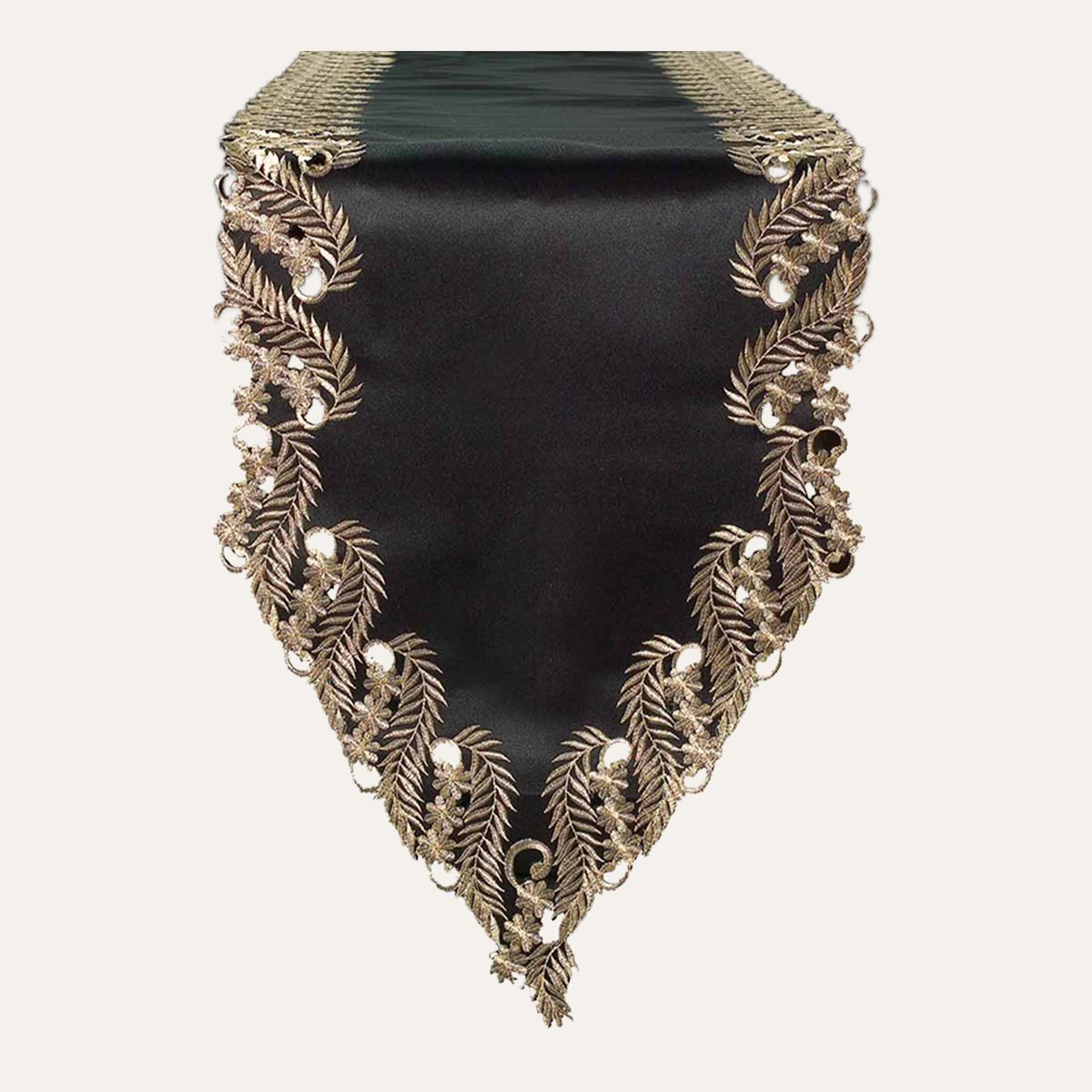 Ebony Bloom Black Gold Table Runner from Anyce Collection, elegant decorative runner measuring 14x108 inches, by RIZ-010-RN.