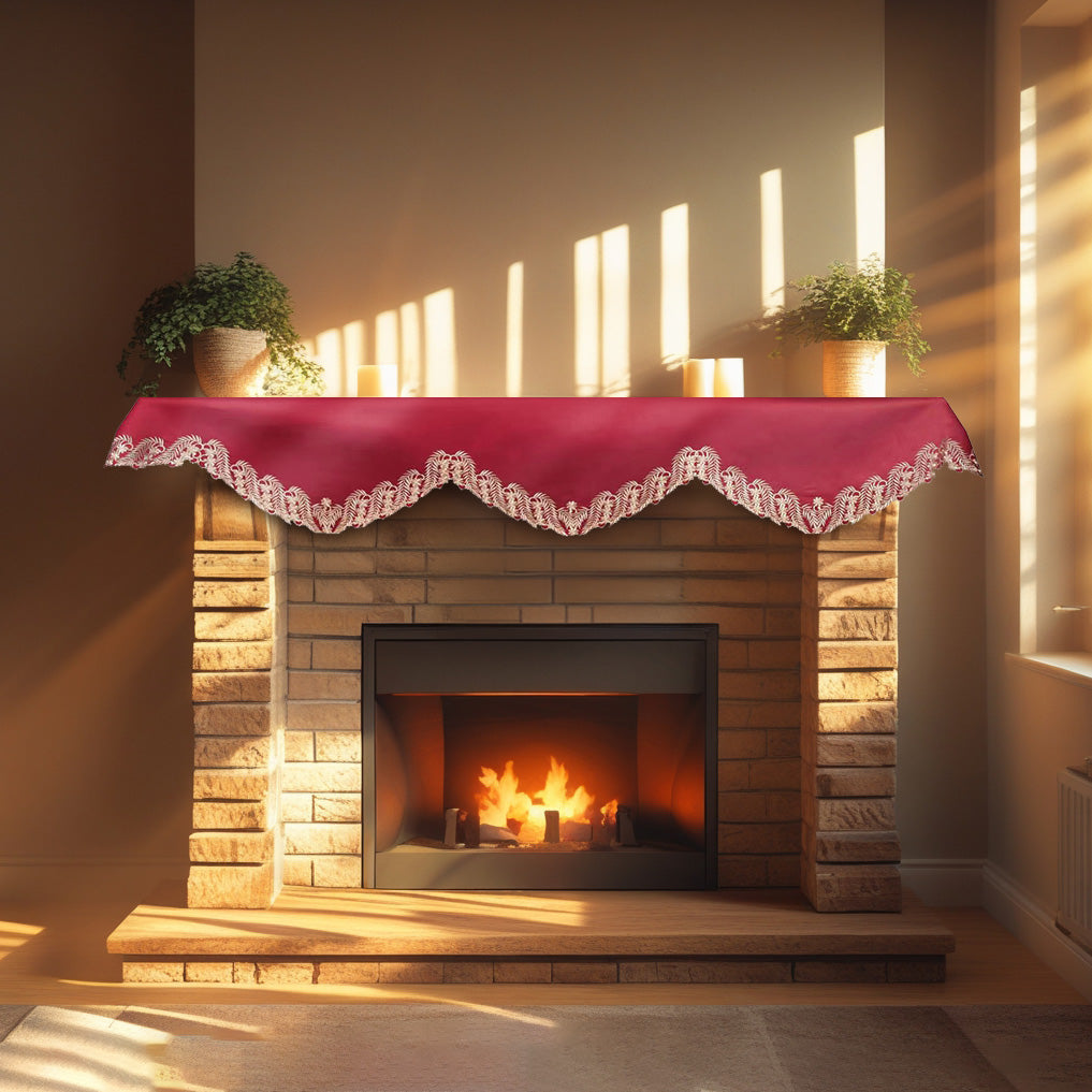 Wine Grace – Burgundy Gold Mantel Scarf, Anyce Collection Modern Decorative Home Décor 18*90 Inch - Decozen