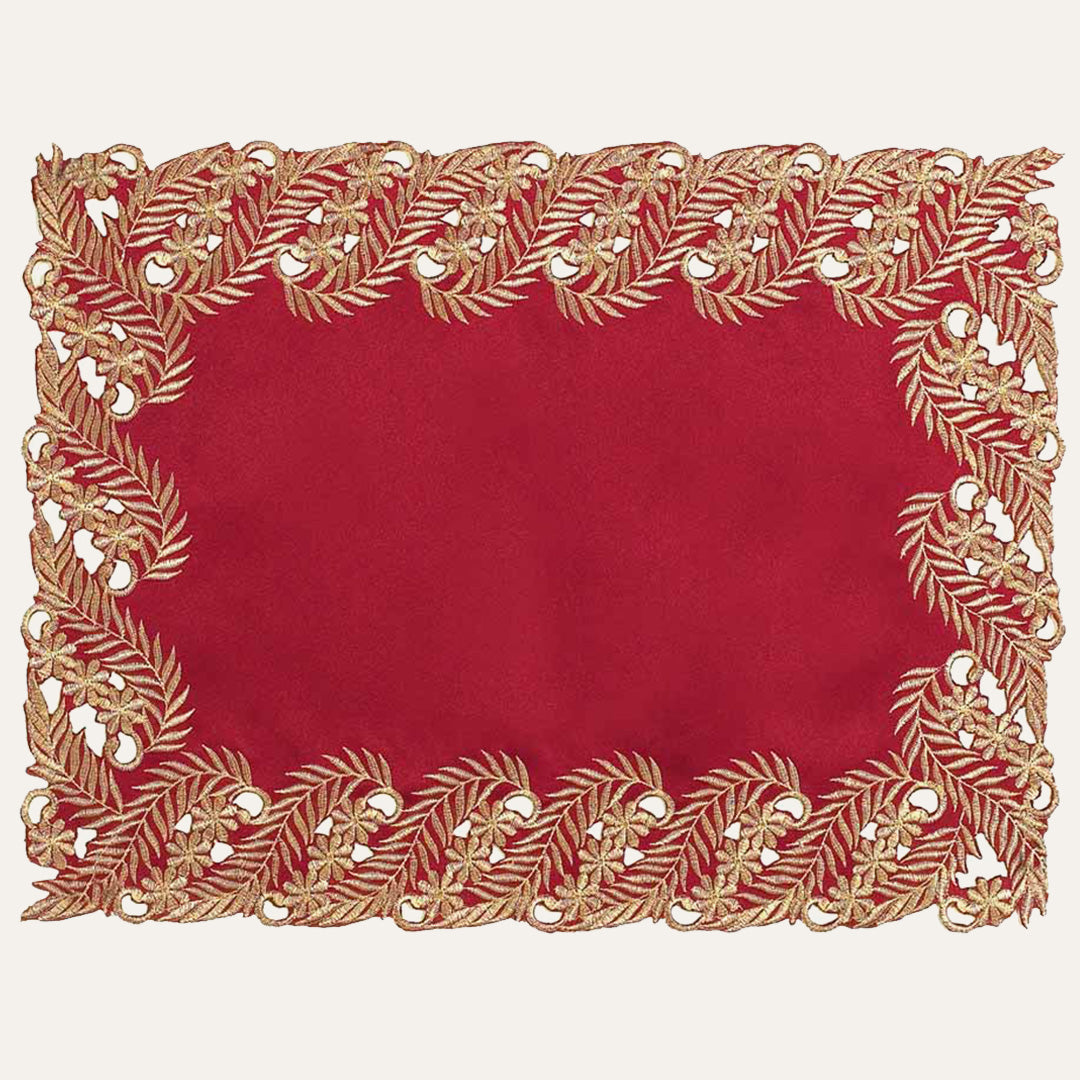 Set of four RIZ-011-PM Burgundy Gold Wine Grace placemats from Anyce Collection, modern 12x18 inch dining table décor.