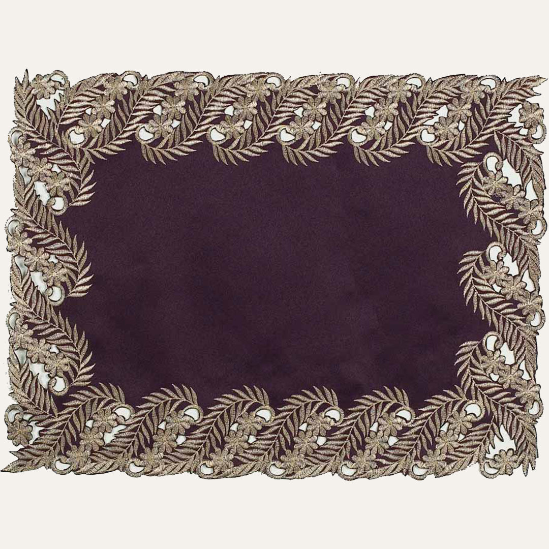 Set of four Violet Dream Plum Gold table placemats from RIZ-012-PM, 12x18 inches, artistic dining décor from Anyce Collection.