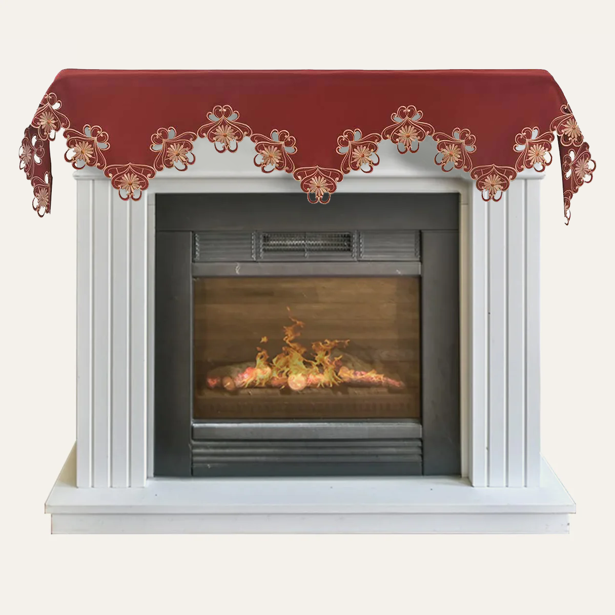 Imperial Red – Gold Lace Red Mantel Scarf Cover, The Imperial Red Collection Elegant Embroidered Home Décor 18x90 inch - Decozen