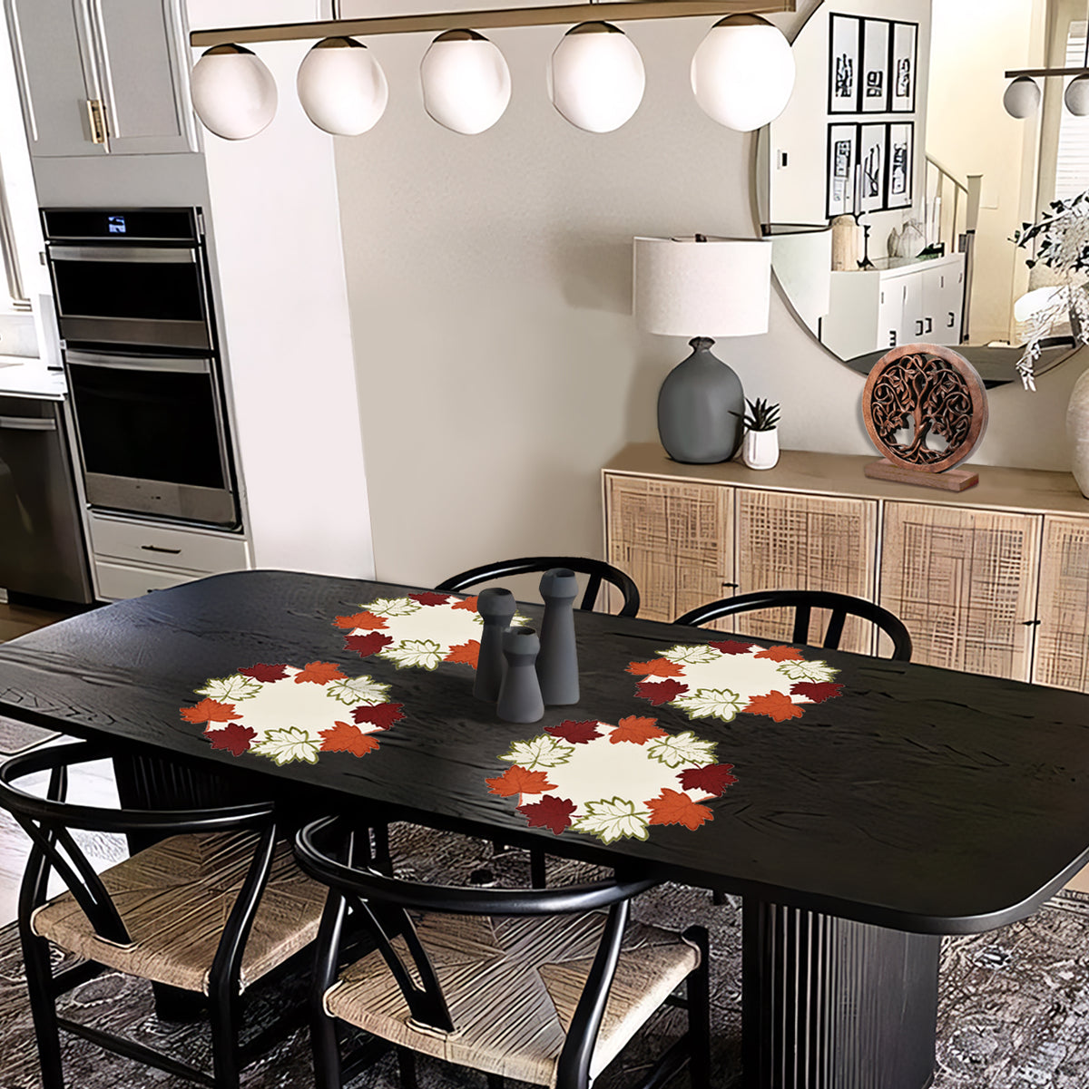 Set of four cream white round placemats by RIZ, premium doilies with elegant 15-inch design for sophisticated dining décor