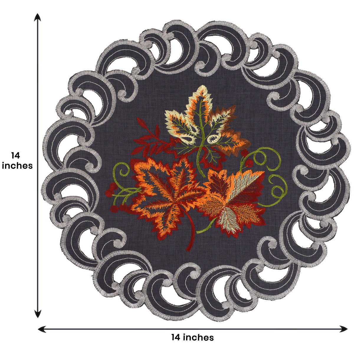 Set of four Aurora Charm round doilies by RIZ, 15-inch elegant decorative placemats for dining and event table decor.