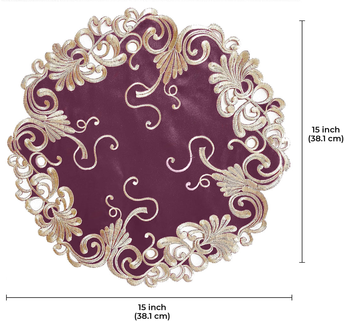 Set of four RIZ Opulent Weave 15-inch decorative placemats with intricate woven design for elegant dining and event table decor.