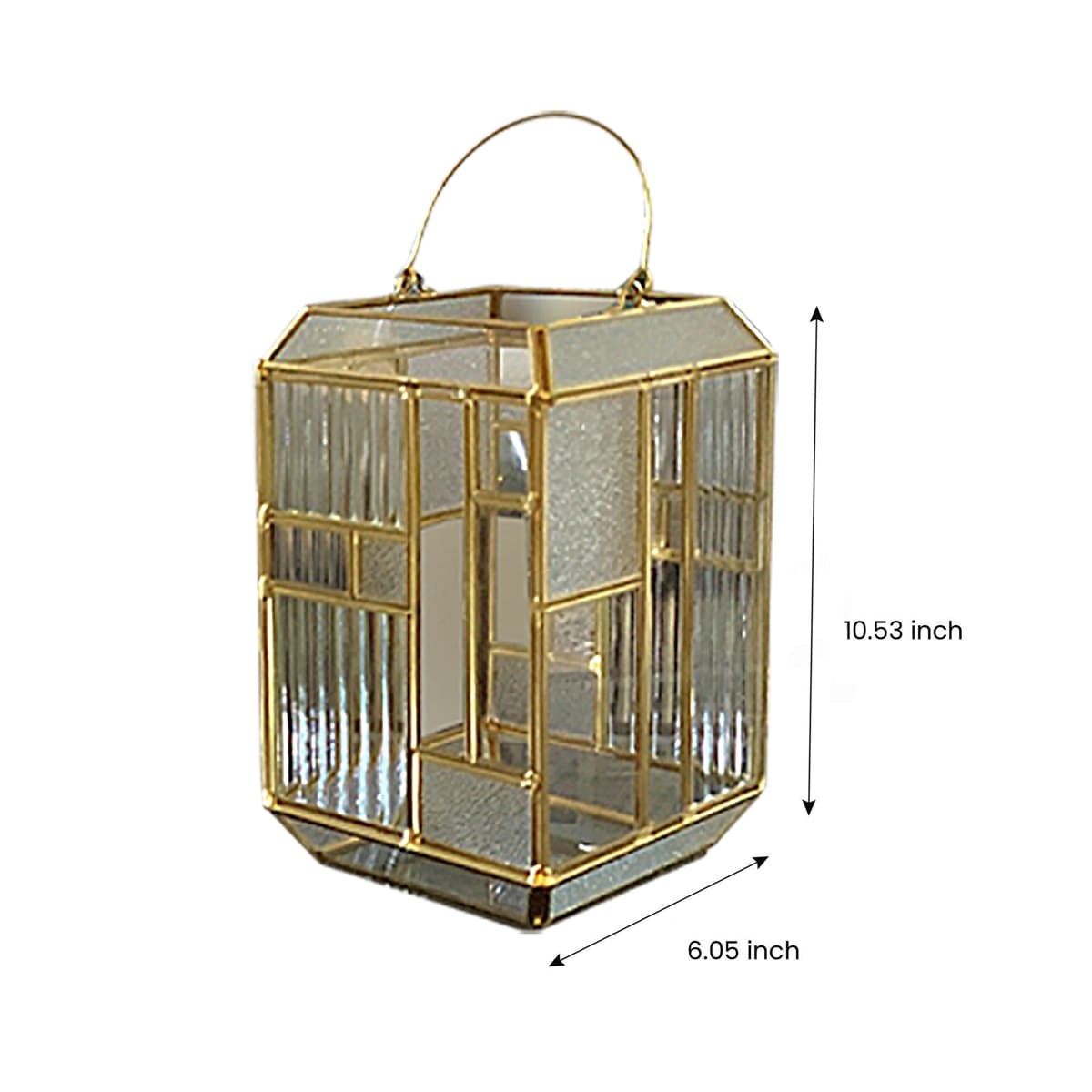 Gold Metal Frame and Glass Candle Holder Lantern - Decozen