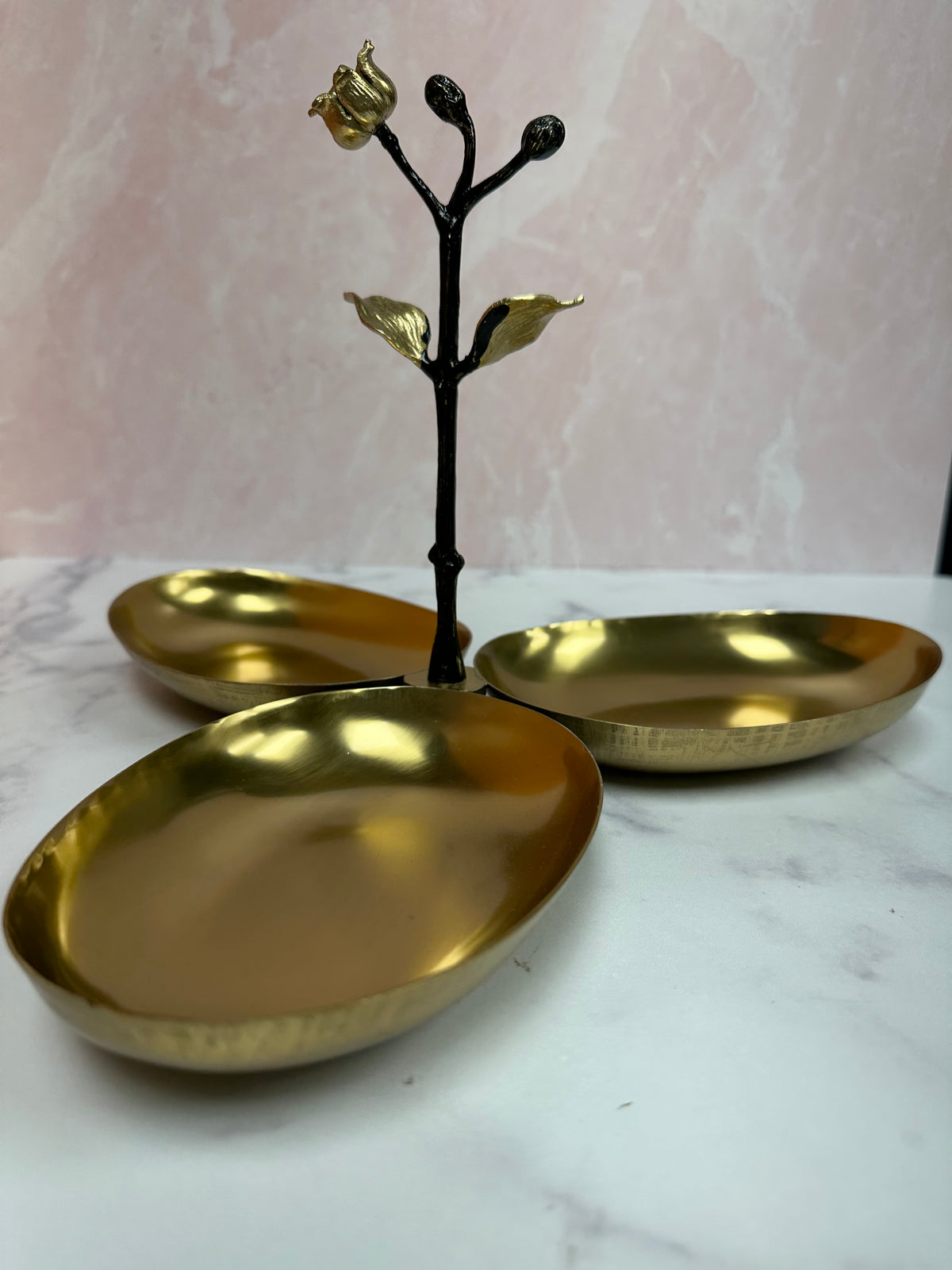 Three-bowl condiment server from 12417ELBA, featuring a stylish kitchen décor design with ceramic bowls and a sleek stand.