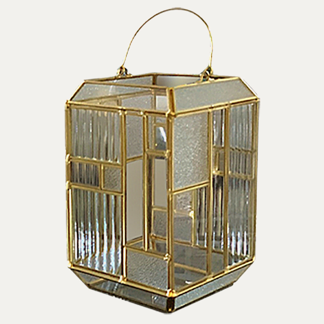 Gold Metal Frame and Glass Candle Holder Lantern - Decozen