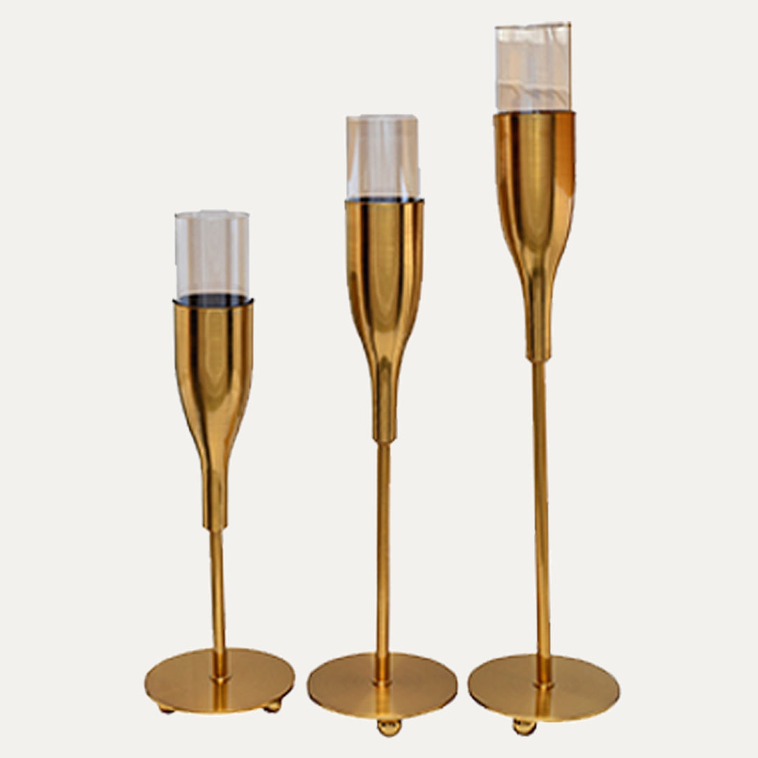 Gold Wine Glass Shaped Candle Holder Set of 3