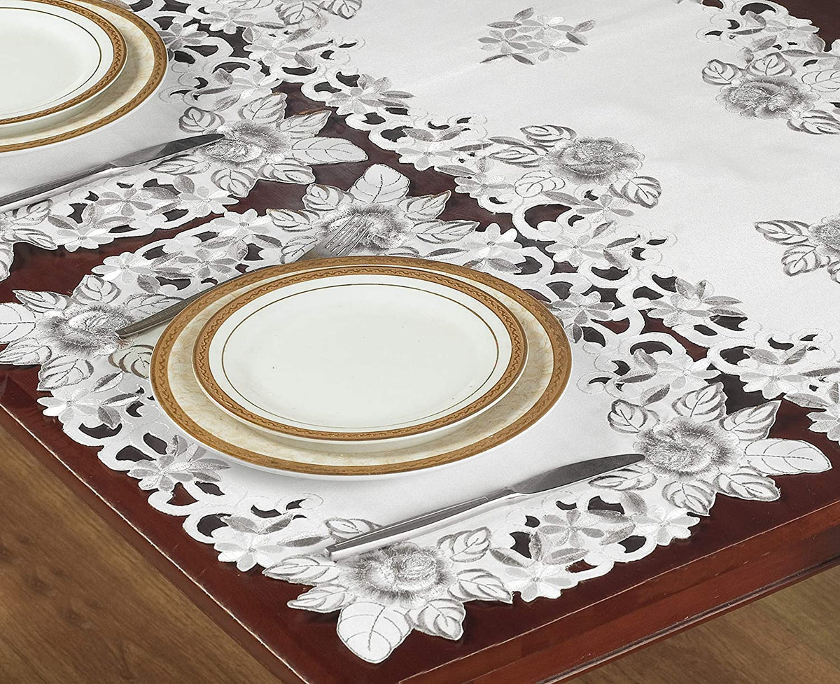 Set of six linen placemats with European embroidery from The Alois Collection, featuring detailed, elegant design.