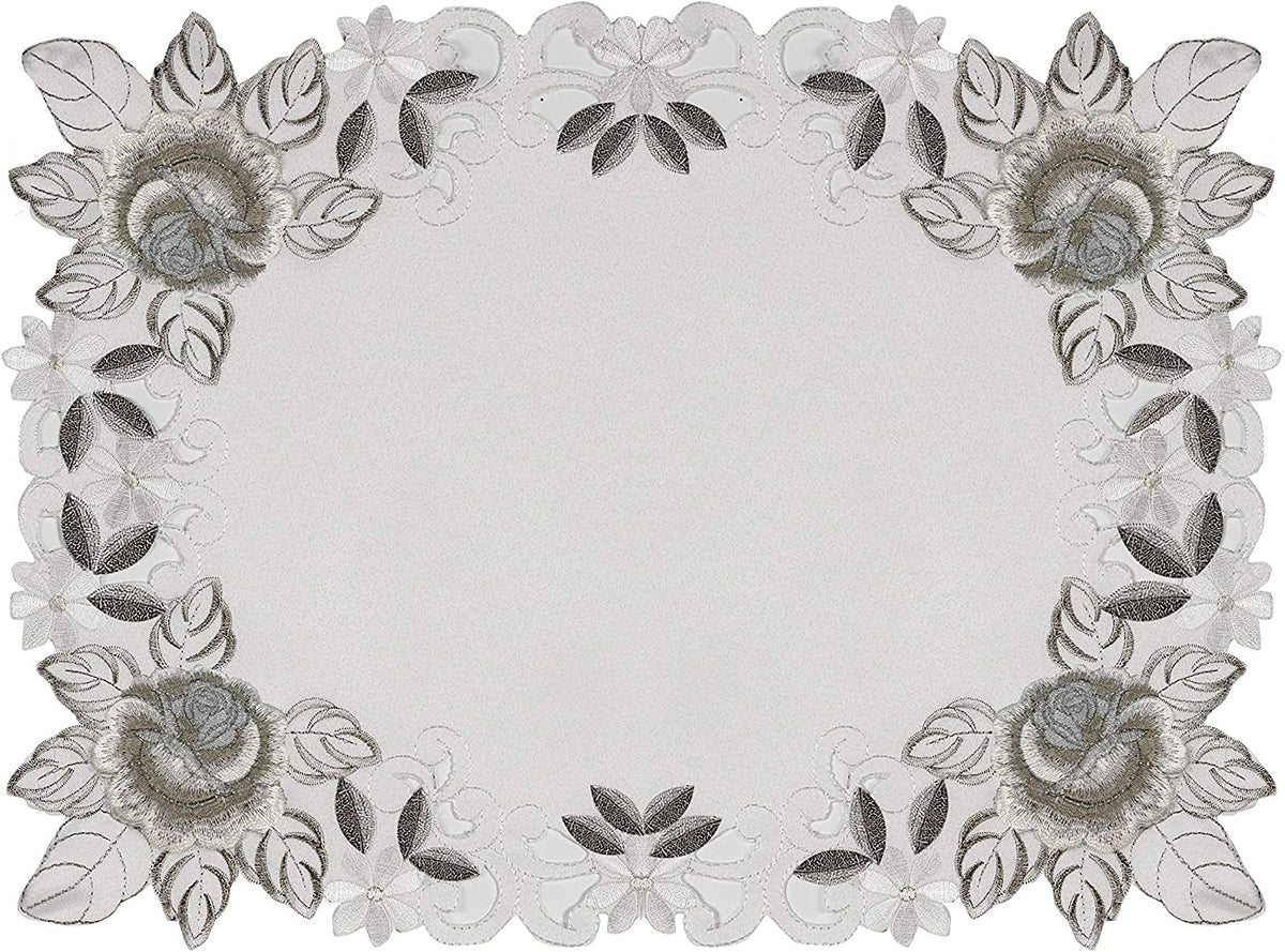 Set of six linen placemats with European embroidery from the Alois Collection, featuring intricate design and craftsmanship.