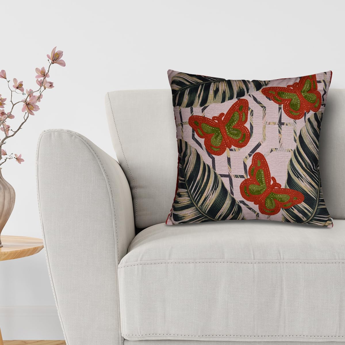 Butterfly printed design throw pillow cover from LD2018056, featuring vibrant butterfly patterns on a soft cushion cover.