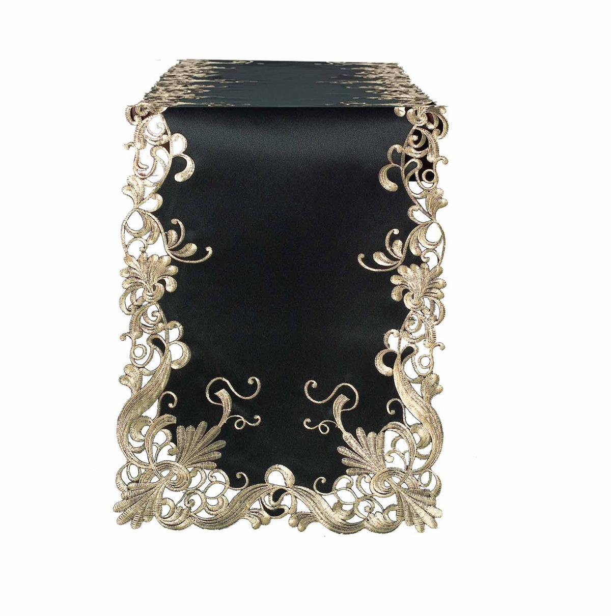 Golden Night black gold table runner from Chantelle Collection, decorative home accent, 14x108 inches, stylish table decor.