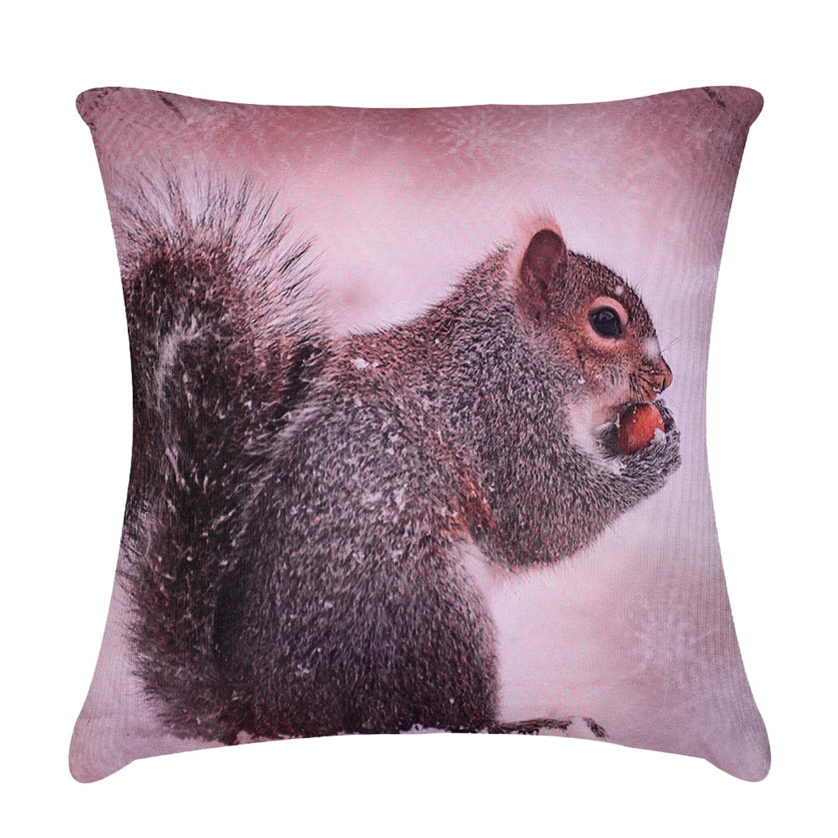 WINTER 6 squirrel printed design throw pillow cover, decorative cushion with cute squirrel illustration, perfect for cozy living rooms.