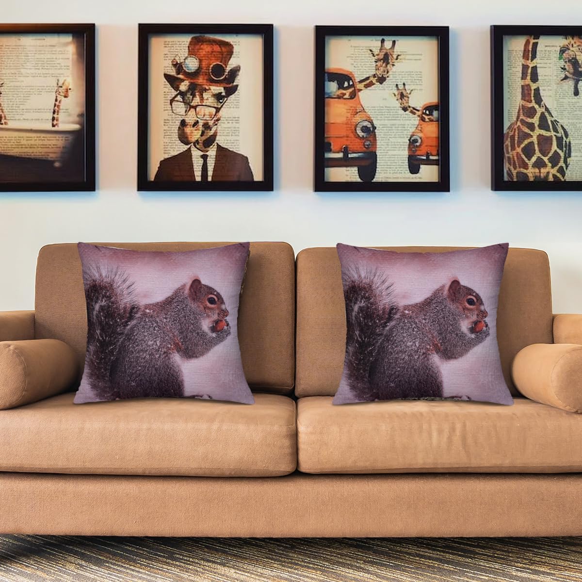 WINTER 6 squirrel printed design throw pillow cover, decorative cushion with woodland squirrel pattern for cozy home decor