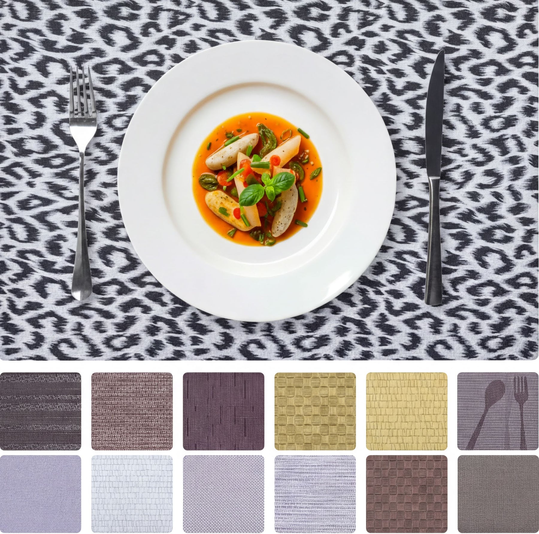 Set of 4 and 6 PVC placemats from 618EVA-6-7-4, showcasing colorful, durable plastic table mats for dining or outdoor use.