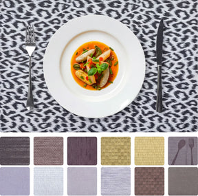 Set of 4 and 6 PVC placemats from 618EVA-6-7-4, showcasing colorful, durable plastic table mats for dining or outdoor use.
