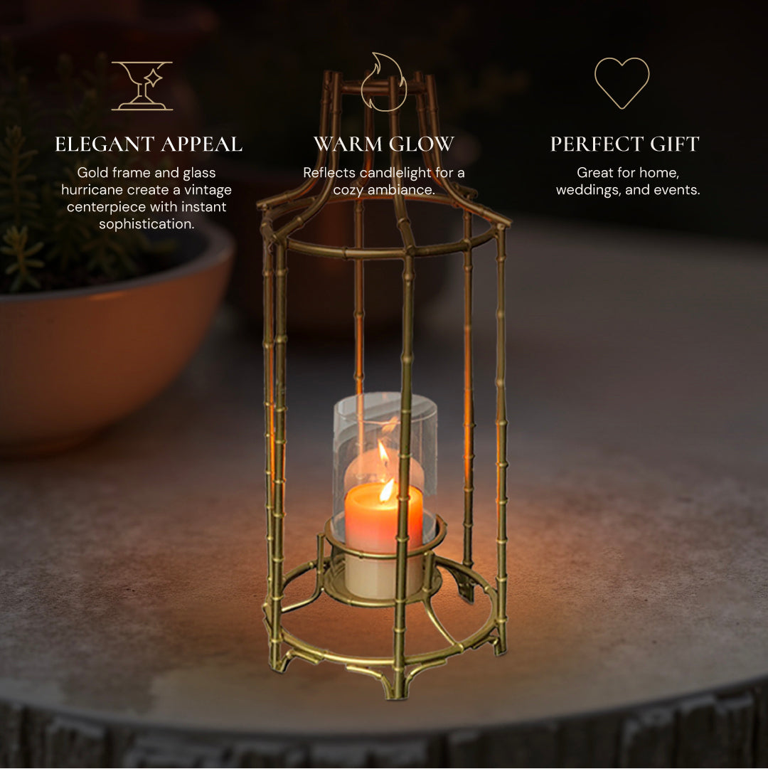 Gold Metal Frame and Glass Candle Holder Lantern