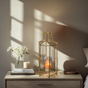 Gold Metal Frame and Glass Candle Holder Lantern