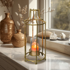 Gold Metal Frame and Glass Candle Holder Lantern