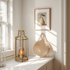 Gold Metal Frame and Glass Candle Holder Lantern