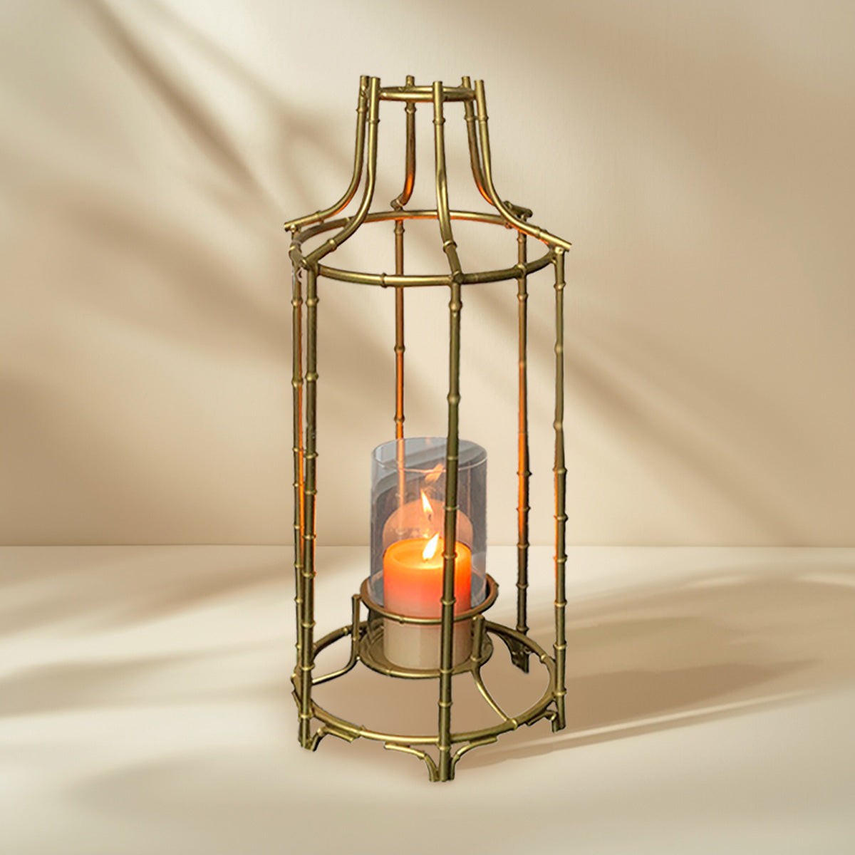Gold Metal Frame and Glass Candle Holder Lantern