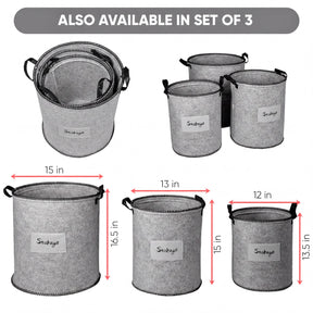 Set of 3 gray felt laundry hampers and storage bins by 4629, showcasing durable, stylish laundry organization solutions.